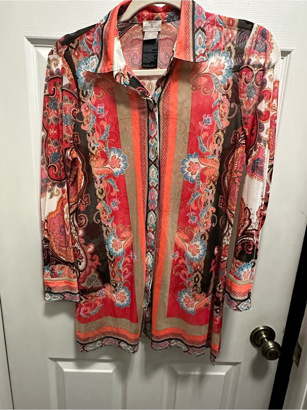 Chico's Coral and Brown Paisley Sheer Blouse super light and beautiful.